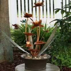 New 😉 Sunnydaze Decor Sunnydaze 28"H Electric Polyresin Copper-Look Flower Blossoms Outdoor Water Fountain 🤩