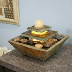 New 🎁 Sunnydaze Decor Sunnydaze Indoor Home Office Slate and Polished Stone Ball Tiered Tabletop Water Fountain with LED Light - 8" ⭐ -Garden Decor Shop unnamed file 7397