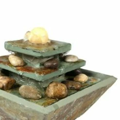 New 🎁 Sunnydaze Decor Sunnydaze Indoor Home Office Slate and Polished Stone Ball Tiered Tabletop Water Fountain with LED Light - 8" ⭐ -Garden Decor Shop unnamed file 7399