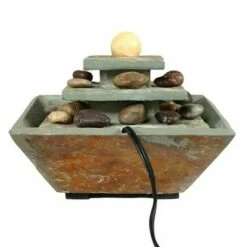 New 🎁 Sunnydaze Decor Sunnydaze Indoor Home Office Slate and Polished Stone Ball Tiered Tabletop Water Fountain with LED Light - 8" ⭐ -Garden Decor Shop unnamed file 7400