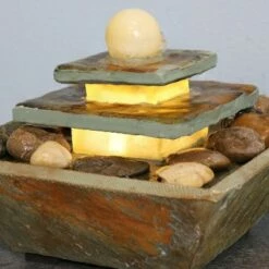 New 🎁 Sunnydaze Decor Sunnydaze Indoor Home Office Slate and Polished Stone Ball Tiered Tabletop Water Fountain with LED Light - 8" ⭐ -Garden Decor Shop unnamed file 7402