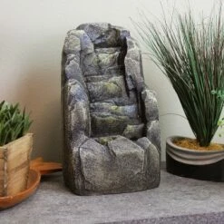 Best Sale 👏 Sunnydaze Decor Sunnydaze Indoor Home Decorative Resin Rocky Face Waterfall Stream Tabletop Water Fountain - 12" - Gray ❤️