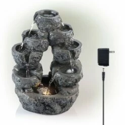 New 🔥 Alpine Corporation Alpine 14" Multi Tiered Cascading LED Fountain Gray 🥰 -Garden Decor Shop unnamed file 7566