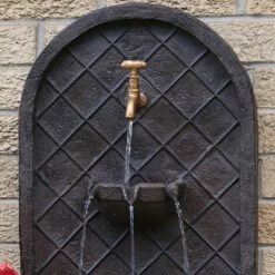Best Pirce ✨ Sunnydaze Decor Sunnydaze 26"H Solar-Powered with Battery Pack Polystone Messina Outdoor Wall-Mount Water Fountain, Iron Finish 🎁 -Garden Decor Shop unnamed file 7722