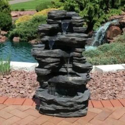 Buy ❤️ Sunnydaze Decor Sunnydaze 39"H Electric Polystone Rock Falls Waterfall Outdoor Water Fountain with LED Lights 🔥 -Garden Decor Shop unnamed file 7728
