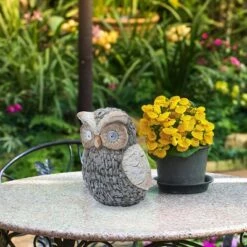 Discount ❤️ Alpine Corporation 10" Polystone Owl Solar Statue Gray 🛒