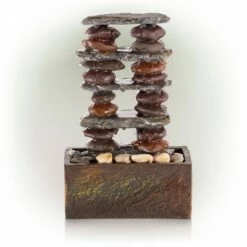 Brand new ⌛ Alpine Corporation 12" Resin Stacked Rocks Eternity Tabletop Fountain Gray/Brown ✨ -Garden Decor Shop unnamed file 7908
