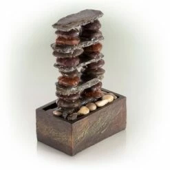 Brand new ⌛ Alpine Corporation 12" Resin Stacked Rocks Eternity Tabletop Fountain Gray/Brown ✨ -Garden Decor Shop unnamed file 7909