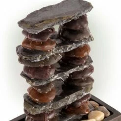 Brand new ⌛ Alpine Corporation 12" Resin Stacked Rocks Eternity Tabletop Fountain Gray/Brown ✨ -Garden Decor Shop unnamed file 7910