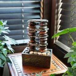 Brand new ⌛ Alpine Corporation 12" Resin Stacked Rocks Eternity Tabletop Fountain Gray/Brown ✨ -Garden Decor Shop unnamed file 7911