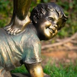 Flash Sale 👍 Alpine Corporation 27" Resin Indoor/Outdoor Girl and Boy Drinking Water Fountain Yard Décor Bronze ❤️ -Garden Decor Shop unnamed file 7928