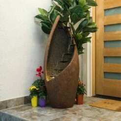 Best Pirce 👏 Alpine Corporation 43" Resin Indoor/Outdoor Tiered Fountain with Replaceable LED Lights Brown 🌟