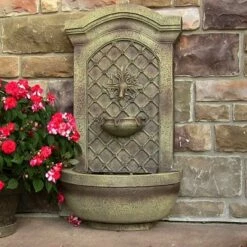 Deals 😀 Sunnydaze Decor Sunnydaze 31"H Solar-Powered Polystone Rosette Leaf Outdoor Wall-Mount Fountain, Florentine Stone Finish 👍 -Garden Decor Shop unnamed file 7966