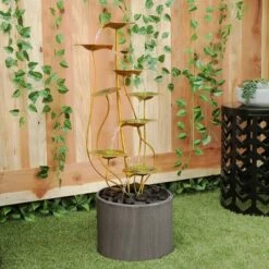 New 💯 Alpine Corporation 32" Metal Multi-Tiered Lily Pads Fountain with Stones Copper 🔥