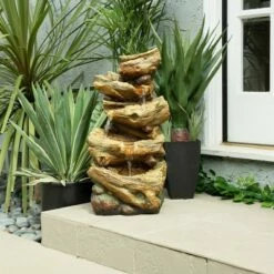 Best deal π 4 Tier Tree Trunk Log Fountain Brown/Gray - Alpine Corporation π