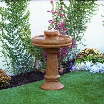 Budget 🎉 Alpine Corporation 29" Resin Outdoor 2-Tier Traditional Birdbath Water Fountain with LED Lights Brown 💯 3 Budget 🎉 Alpine Corporation 29" Resin Outdoor 2-Tier Traditional Birdbath Water Fountain with LED Lights Brown 💯