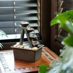 Top 10 ⌛ Alpine Corporation 8" Resin 4-Tiered Step Tabletop Fountain Brown ⭐