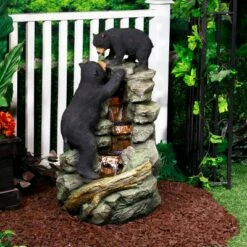 Deals 👍 Alpine Corporation 36" Resin Two Bears Climbing Waterfall Fountain with LED Lights Brown 🌟