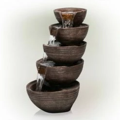 Best Pirce ⭐ Alpine Corporation 34" Resin Outdoor 5-Tier Modern Bowl Cascading Waterfall Fountain with LED Lights Bronze 🤩 -Garden Decor Shop unnamed file 8058