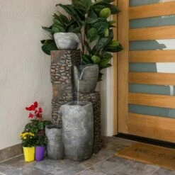 Cheapest 😀 Alpine Corporation 42" Resin Outdoor 4-Tier Stone Bowl Fountain with LED Lights Gray 🥰