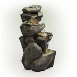 Flash Sale ✨ Alpine Corporation 40" Resin Rock 5-Tier Cascading Fountain with LED Lights Gray 😍 -Garden Decor Shop unnamed file 8063