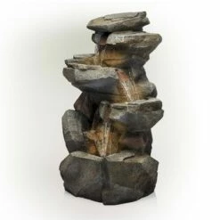 Flash Sale ✨ Alpine Corporation 40" Resin Rock 5-Tier Cascading Fountain with LED Lights Gray 😍 -Garden Decor Shop unnamed file 8064
