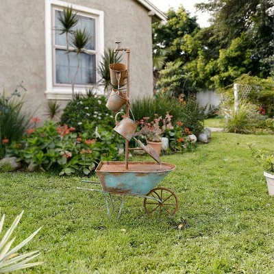 Promo π Rustic Wheelbarrow & Watering Can Multi Tier Metal Fountain - Alpine Corporation β¨ 3 Promo π Rustic Wheelbarrow & Watering Can Multi Tier Metal Fountain - Alpine Corporation β¨
