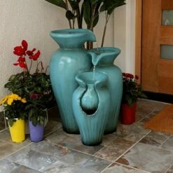 Outlet ✨ 21" Indoor/Outdoor Concrete Fountain Turquoise - Alpine Corporation ✨