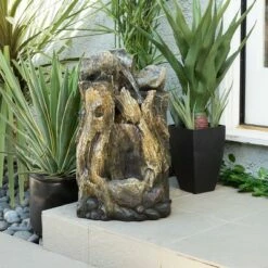 Top 10 π Alpine Corporation 52" Resin Waterfall Tree Trunk Fountain with LED Lights Taupe π