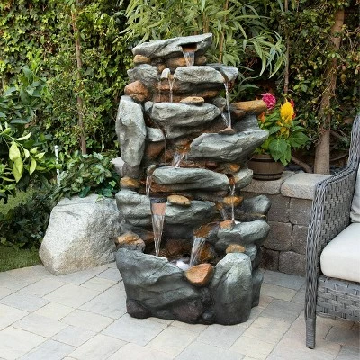 Discount ✔️ Alpine Corporation 50" Resin Tiered Rock Waterfall Fountain Gray ✨ 3 Discount ✔️ Alpine Corporation 50" Resin Tiered Rock Waterfall Fountain Gray ✨