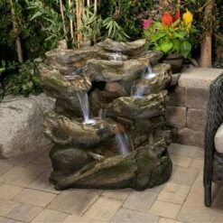 Cheapest 🎉 Alpine Corporation 32" Resin Rainforest Tiered Fountain with LED Lights Brown ❤️
