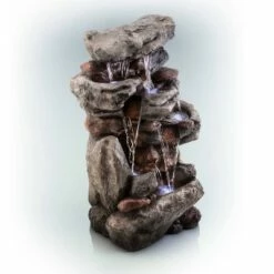 Promo 🛒 Alpine Corporation 52" Resin Rainforest Rock Tiered Fountain with LED Lights Bronze ✨ -Garden Decor Shop unnamed file 8123