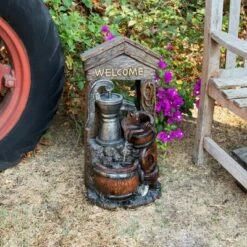 Best reviews of 🤩 24" Glossy 3 Tier Welcome Barrel Fountain With Water Pump - Alpine Corporation 🥰