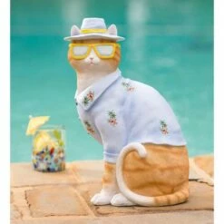 Budget 👍 Wind & Weather Cool Cat in a Hawaiian 👚 Shirt Indoor/Outdoor Sculpture 🥰
