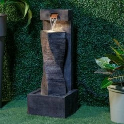 Cheapest ⌛ 35" Indoor/Outdoor Spiral Fountain with Water Pump and LED Light Gray - Alfresco Home LLC 🥰