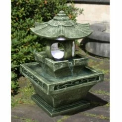 Cheap 👍 HI-LINE GIFT LTD 25.25" Pagoda Lantern Water Fountain with Lights Green - Hi-Line Gift 💯
