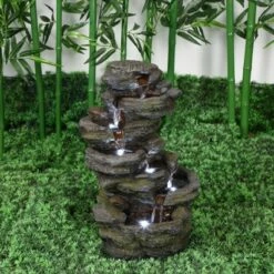 Flash Sale ❤️ HI-LINE GIFT LTD 18.25" Calming Tiered Multi Level Rock Water Fountain with LED Light Gray - Hi-Line Gift ❤️