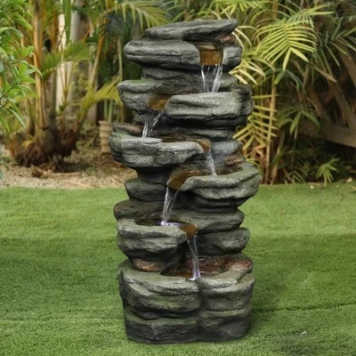 Discount π Watnature 30.7" 6-Tier Rock Waterfall Fountain with LED Lights Gray π 2 Discount π Watnature 30.7" 6-Tier Rock Waterfall Fountain with LED Lights Gray π