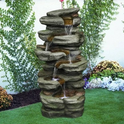 Discount π Watnature 30.7" 6-Tier Rock Waterfall Fountain with LED Lights Gray π 3 Discount π Watnature 30.7" 6-Tier Rock Waterfall Fountain with LED Lights Gray π - Image 2