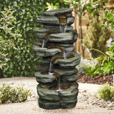 Discount π Watnature 30.7" 6-Tier Rock Waterfall Fountain with LED Lights Gray π 4 Discount π Watnature 30.7" 6-Tier Rock Waterfall Fountain with LED Lights Gray π - Image 3