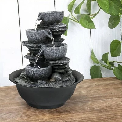 Promo π 10.6" Indoor Tabletop 4 Tier Rock Fall Zen Fountain - Watnature π 5 Promo π 10.6" Indoor Tabletop 4 Tier Rock Fall Zen Fountain - Watnature π - Image 3