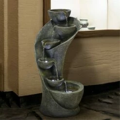 Buy 🛒 Watnature 23.6" Outdoor Water Fountain with 6 Bowls Curved Design Gray 🎁 -Garden Decor Shop unnamed file 8450