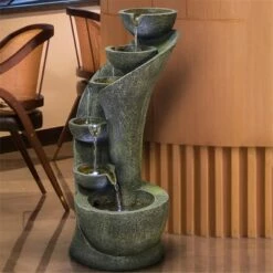 Buy 🛒 Watnature 23.6" Outdoor Water Fountain with 6 Bowls Curved Design Gray 🎁 -Garden Decor Shop unnamed file 8453