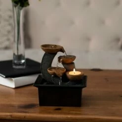 Promo 🥰 Nature Spring 7" 3-Tier Indoor Tabletop Water Fountain with Waterfall, Candle Holder, Electric Pump, and Soothing Sounds 🛒 -Garden Decor Shop unnamed file 8616