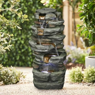 Buy π Watnature 15.3" 6-Tier Rock Water Fountain with LED Lights Gray β€οΈ 3 Buy π Watnature 15.3" 6-Tier Rock Water Fountain with LED Lights Gray β€οΈ - Image 2