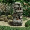 Buy 🌟 39.37" Rock 3-Tierd Outdoor Waterfall Fountain with LED Light - Natural - Teamson Home 🎁