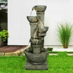 Flash Sale π 39.3" Outdoor 5-Tier Bowls Floor Cascading Fountain with LED Lights - Watnature π