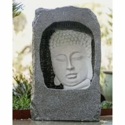 Flash Sale 👍 23.62" Self Standing Buddha Face Indoor/Outdoor Water Fountain with LED Light - Gray/White - XBrand ✔️ -Garden Decor Shop unnamed file 8691