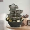 Deals 🤩 Watnature 11.4" 3-Tier Rock Fall Tabletop Zen Fountain with Crystal Ball Accent and LED Light Gray 😀