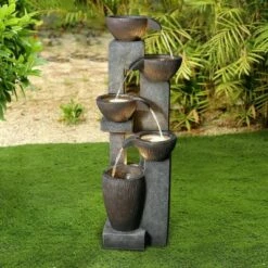 Best deal 👍 Watnature 39" Modern Outdoor Water Fountain Gray ⌛